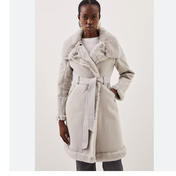 Karen Millen long line shearling coat - Picture 2 of 16